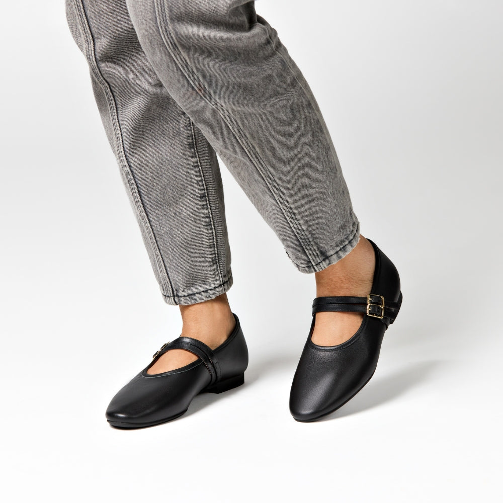 Sienna Double Buckle Leather Mary Jane Flat