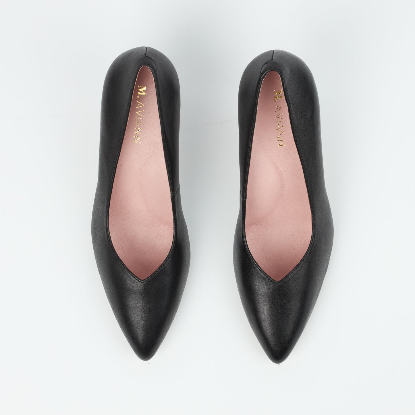Canary Black Leather V Cut Heels