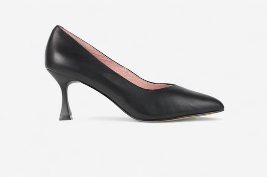 Canary Black Leather V Cut Heels