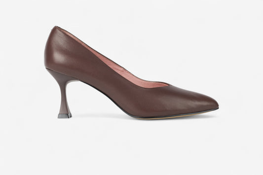 Canary Brown Leather V Cut Heels