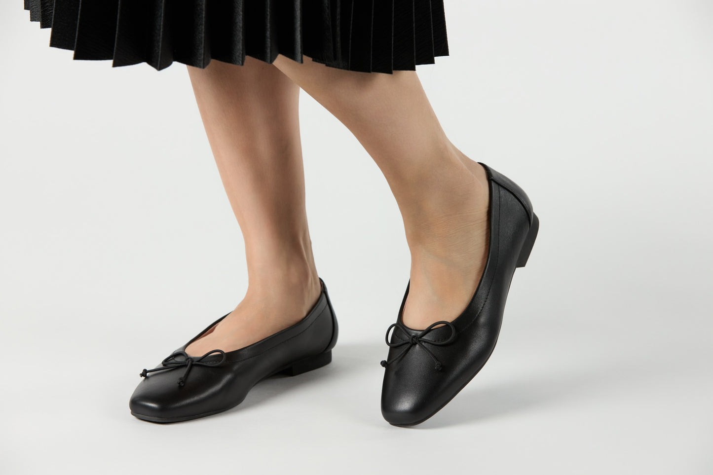 Geneva Black Leather Flats