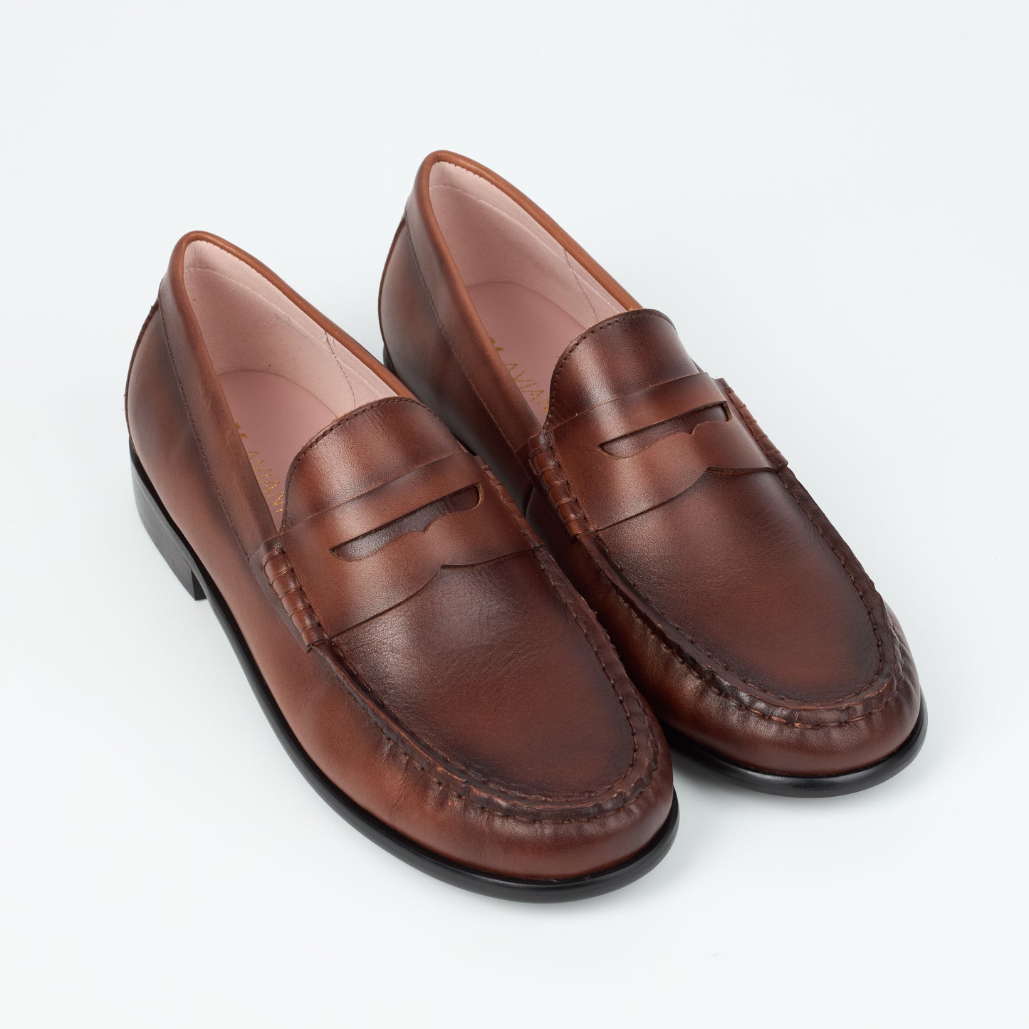 Reno Brown Burnish Classic Leather Loafers with 1-Inch Heel