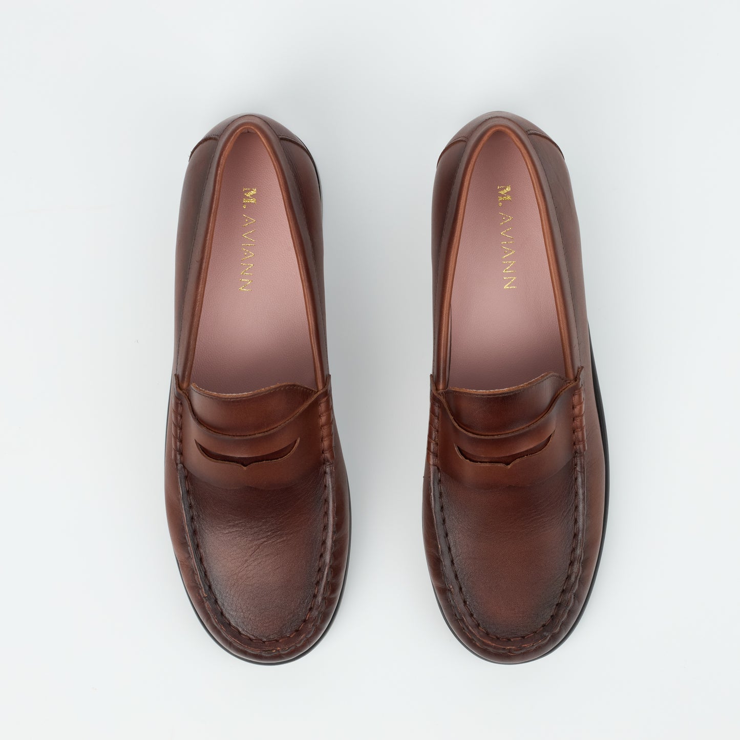 Reno Brown Burnish Classic Leather Loafers with 1-Inch Heel