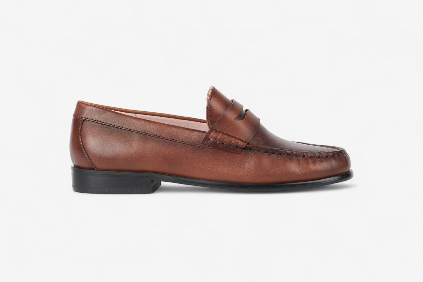 Reno Brown Burnish Classic Leather Loafers with 1-Inch Heel