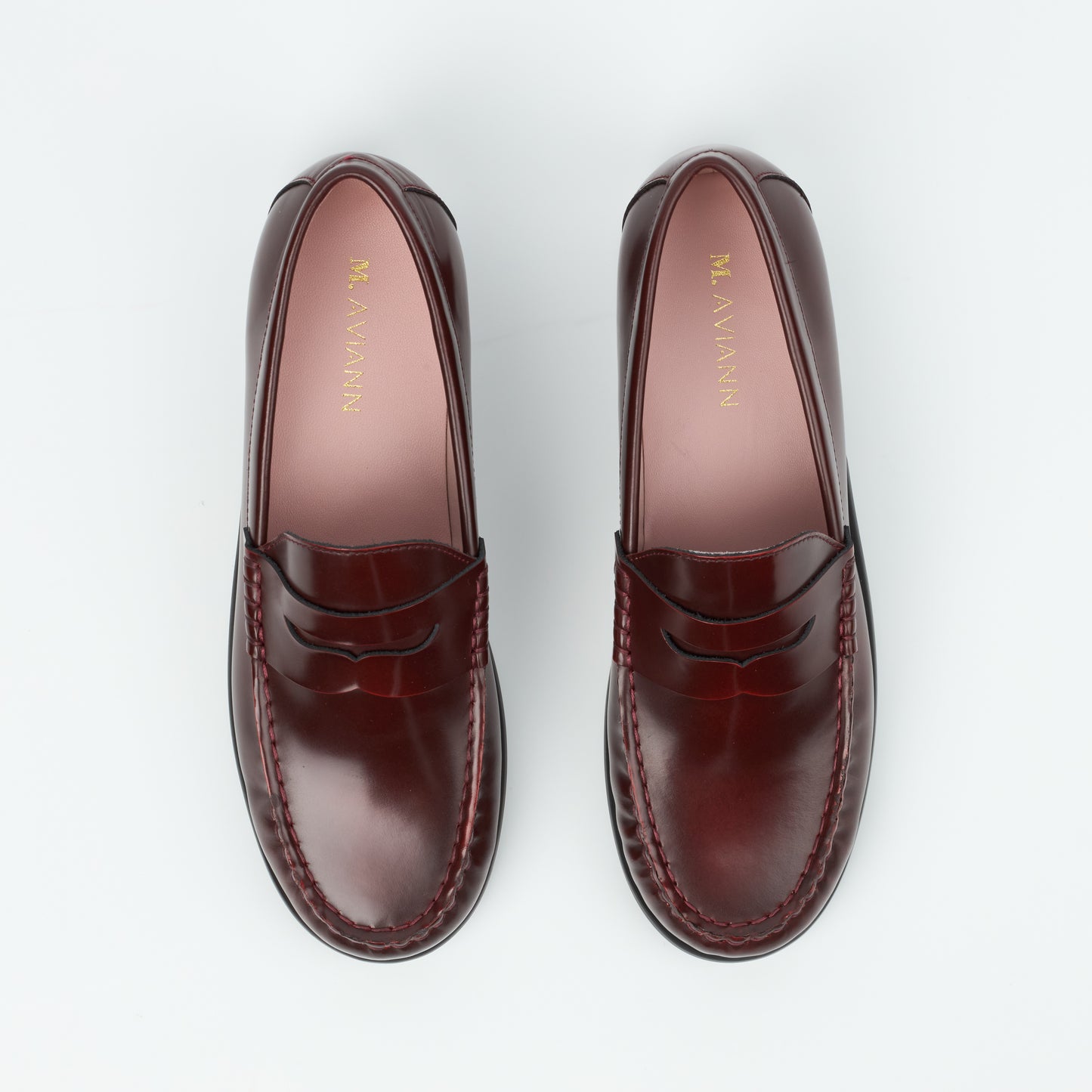Reno Burgundy Burnish Classic Leather Loafers with 1-Inch Heel