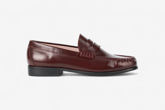 Reno Burgundy Burnish Classic Leather Loafers with 1-Inch Heel