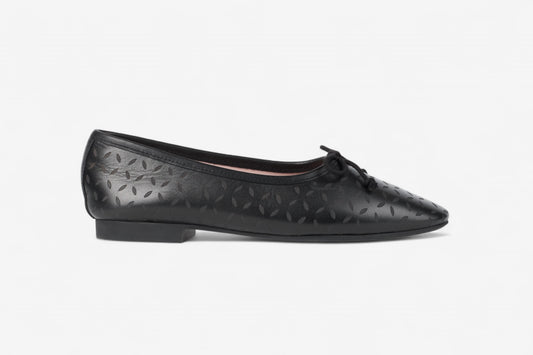 Roma Black Printed Elegant Leather Flat