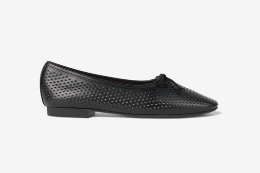 Roma Black Perforated Elegant Leather Flat