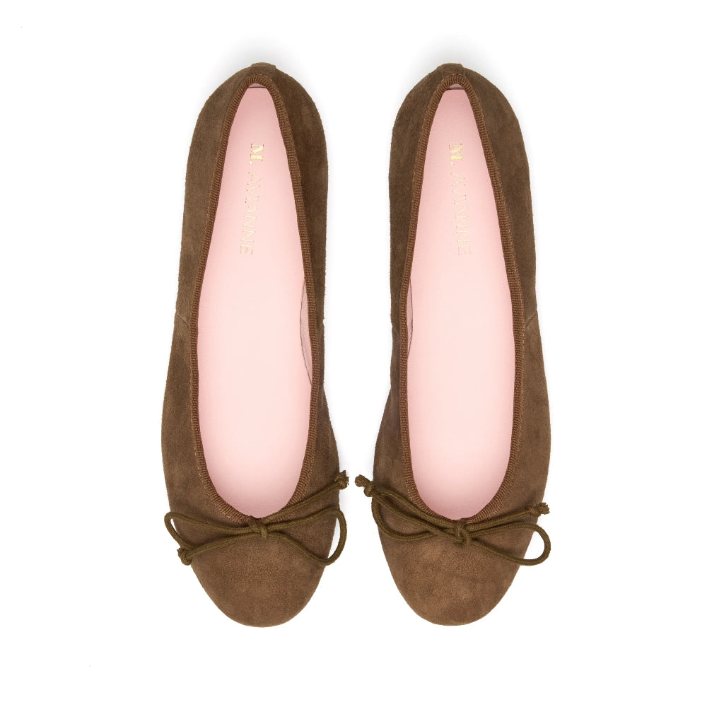 Pair of Concord Suede Flats in taupe, designed for everyday elegance and comfort.