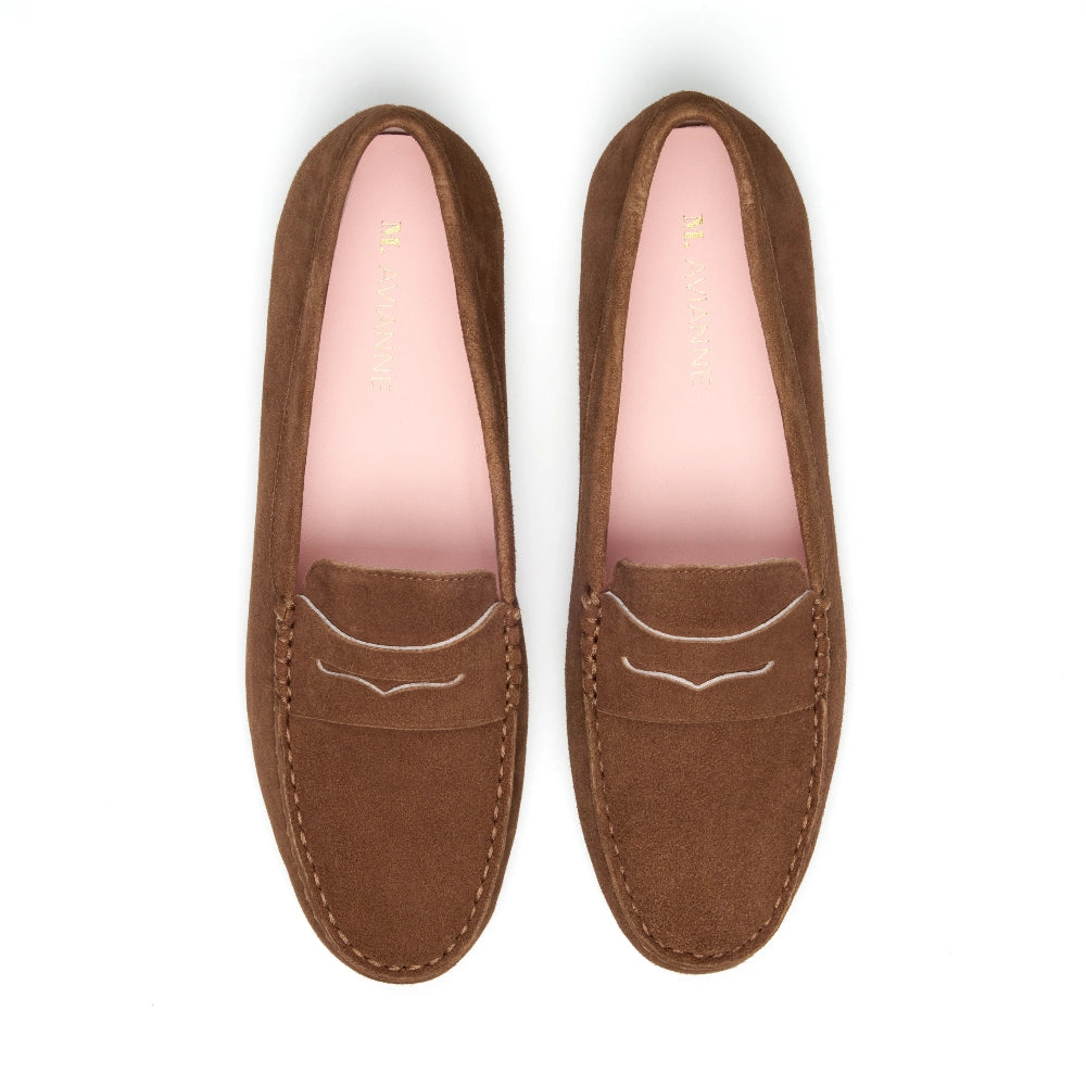 Pair of Madrid Suede Driver Moccasins in Tan, offering a perfect blend of luxury, comfort, and practicality for everyday elegance.