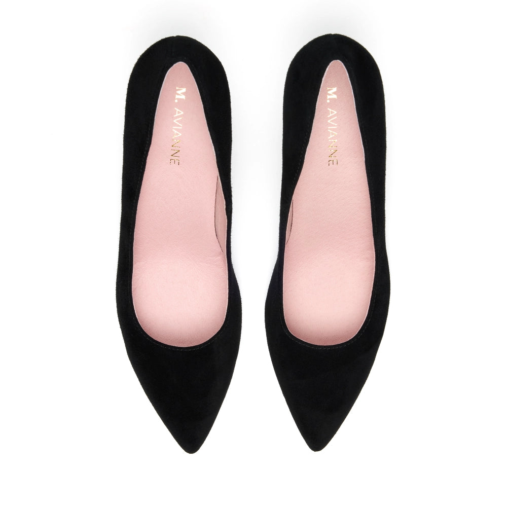 Pair of Paris Suede Heels in Black, designed for timeless sophistication and comfort, perfect for any wardrobe.
