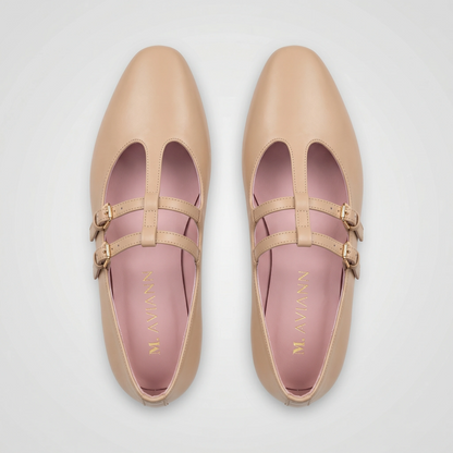 Sophia Creme Double T-Strap Flat