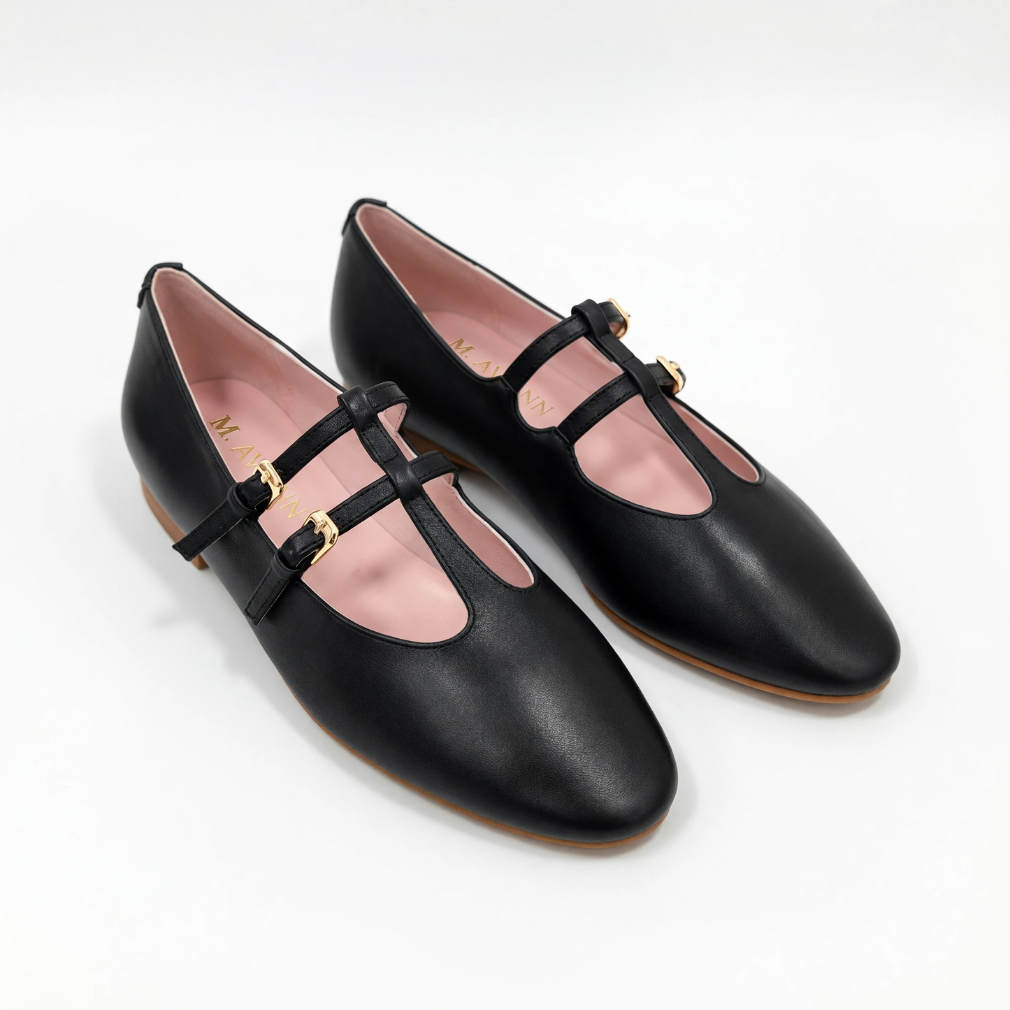 Sophia Black Double T-Strap Flat