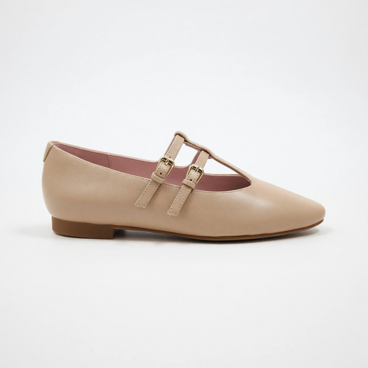 Sophia Creme Double T-Strap Flat