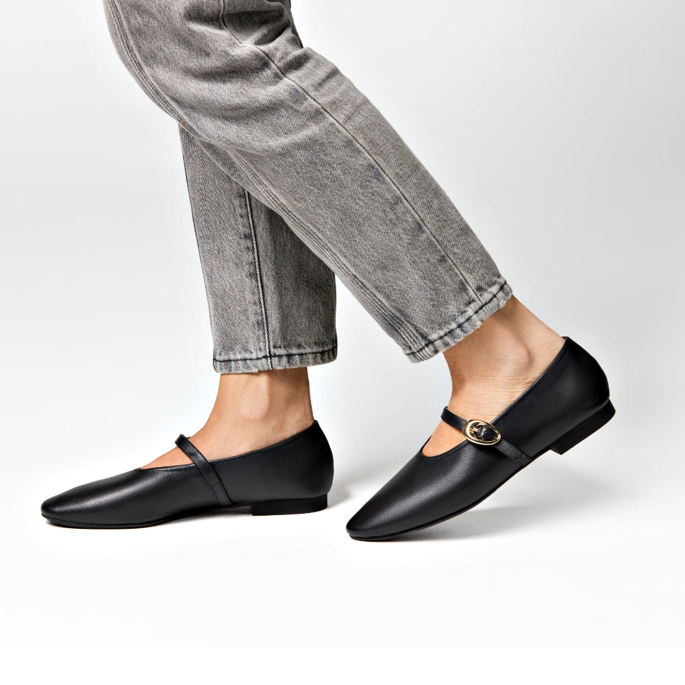 Richmond Black Leather Mary Jane Flats