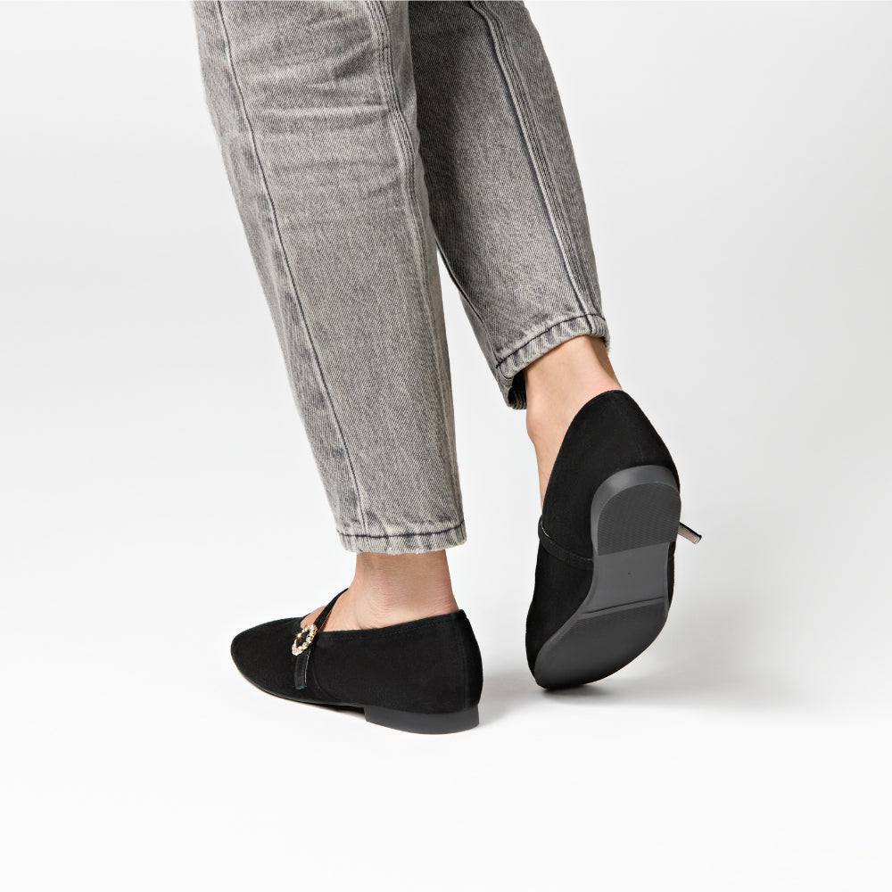 Richmond Black Suede Mary Jane Flats