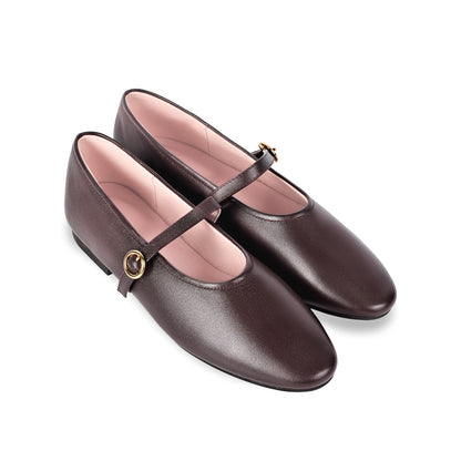 Richmond Brown Leather Mary Jane Flats