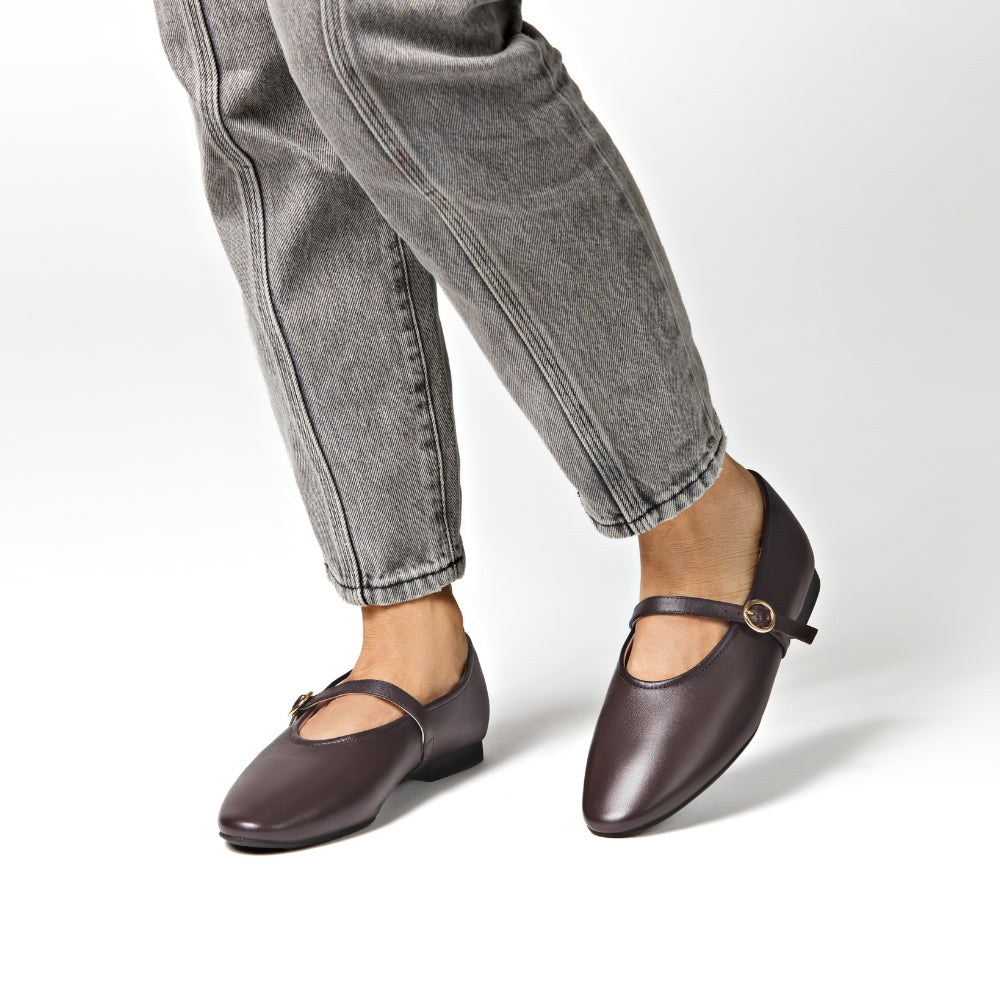 Richmond Brown Leather Mary Jane Flats