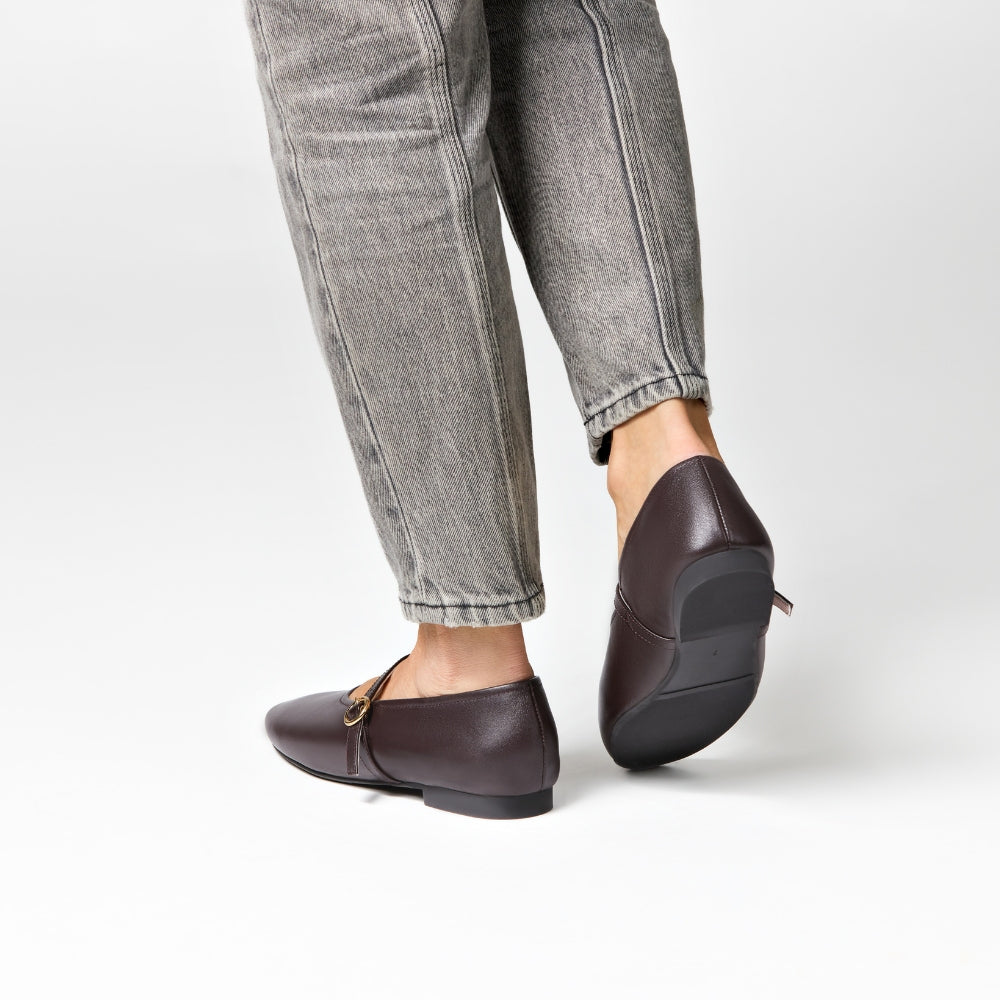 Richmond Brown Leather Mary Jane Flats