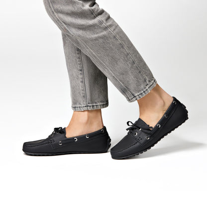 Sevilla Black Gum Leather Boat Moccasins