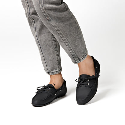 Sevilla Black Gum Leather Boat Moccasins