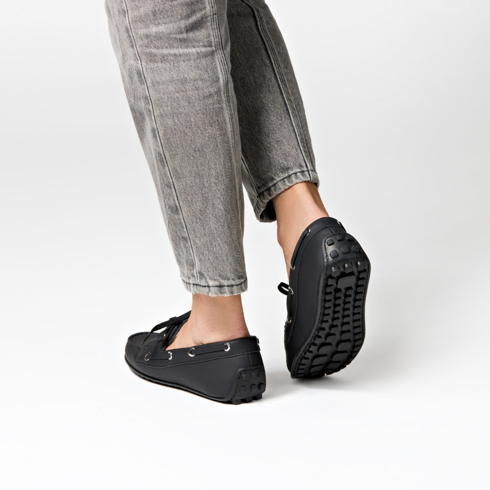 Sevilla Black Gum Leather Boat Moccasins