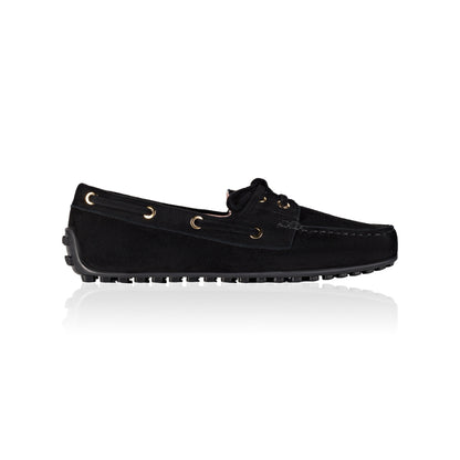 Sevilla Black Suede Boat Moccasins