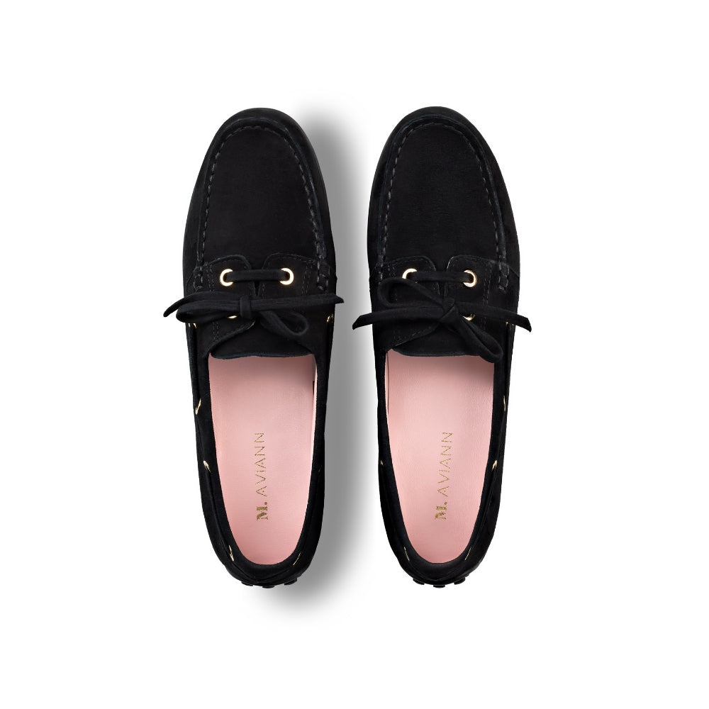 Sevilla Black Suede Boat Moccasins