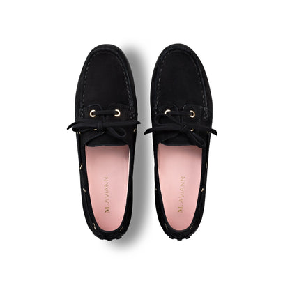 Sevilla Black Suede Boat Moccasins