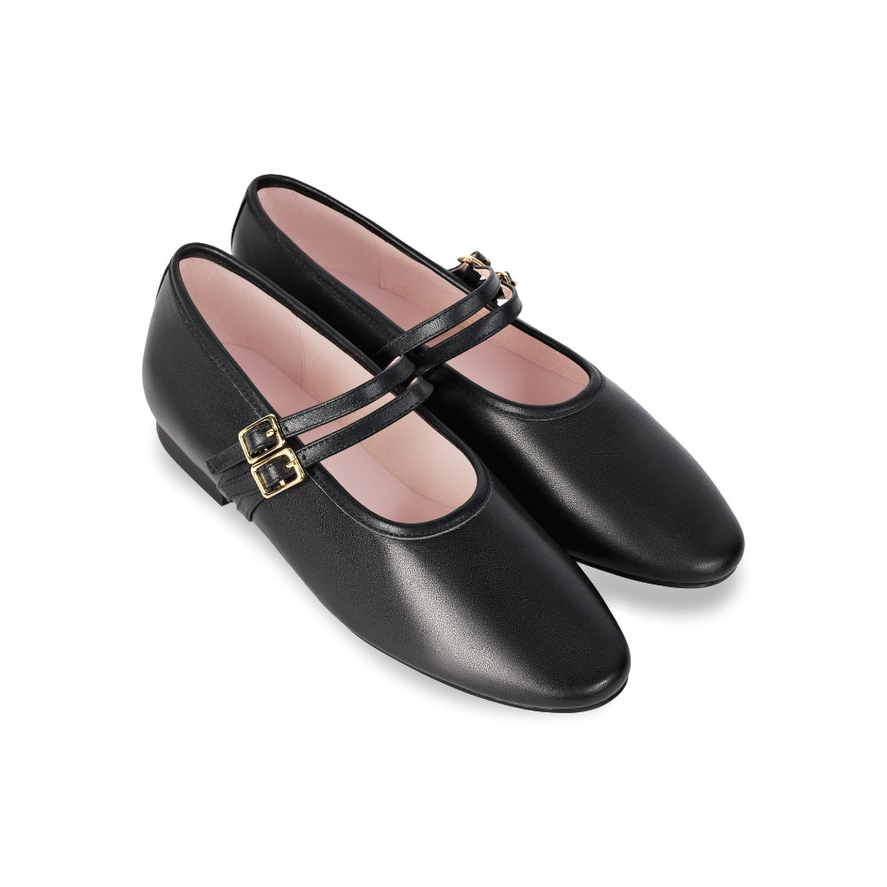 Sienna Double Buckle Leather Mary Jane Flat