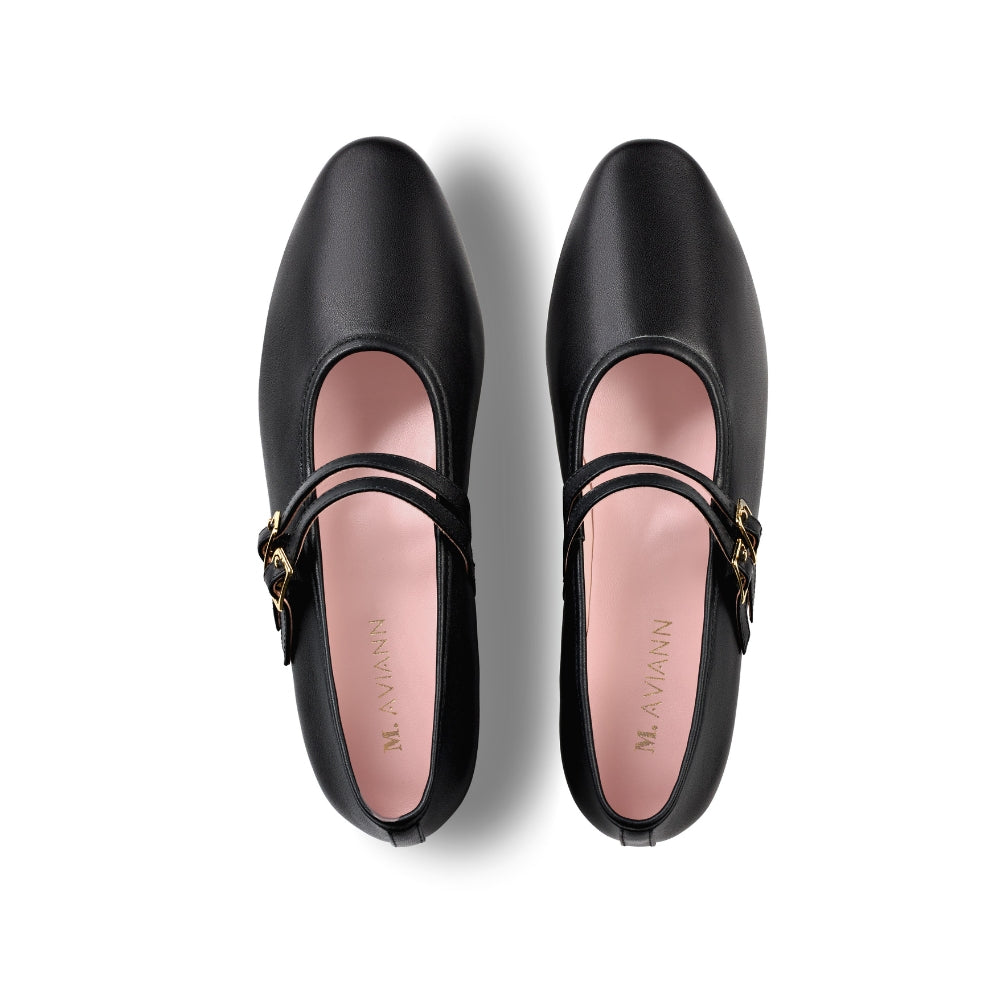 Sienna Double Buckle Leather Mary Jane Flat