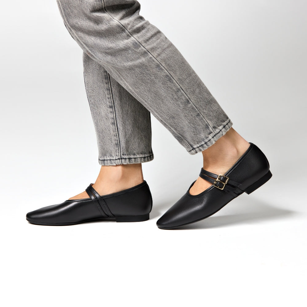 Sienna Double Buckle Leather Mary Jane Flat
