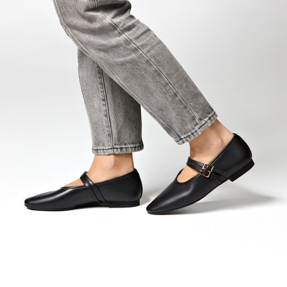 Sienna Double Buckle Leather Mary Jane Flat