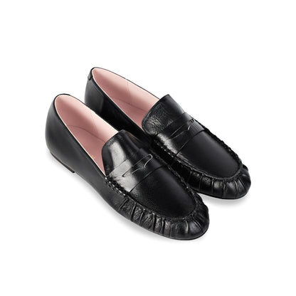 Verona Black Leather Ruched Loafer