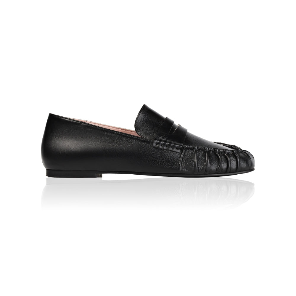 Verona Black Leather Ruched Loafer