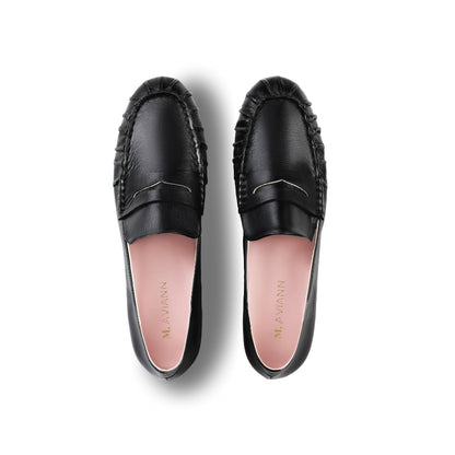 Verona Black Leather Ruched Loafer