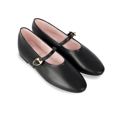 Richmond Black Leather Mary Jane Flats