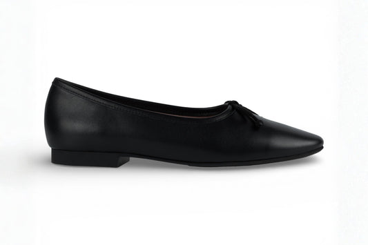 Roma Black Leather Elegant Flat on a white background