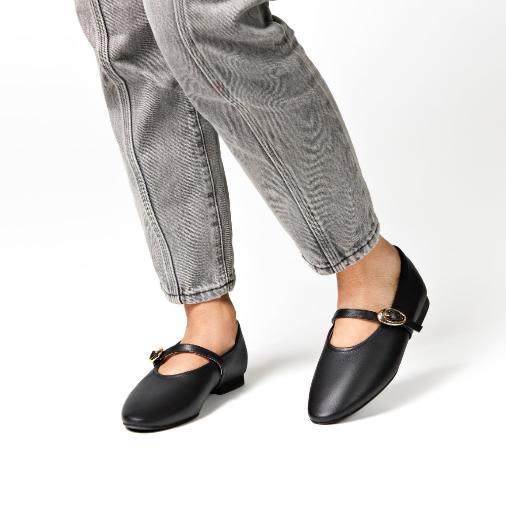 Richmond Black Leather Mary Jane Flats