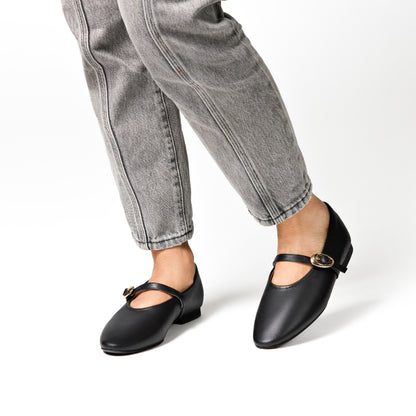 Richmond Black Leather Mary Jane Flats