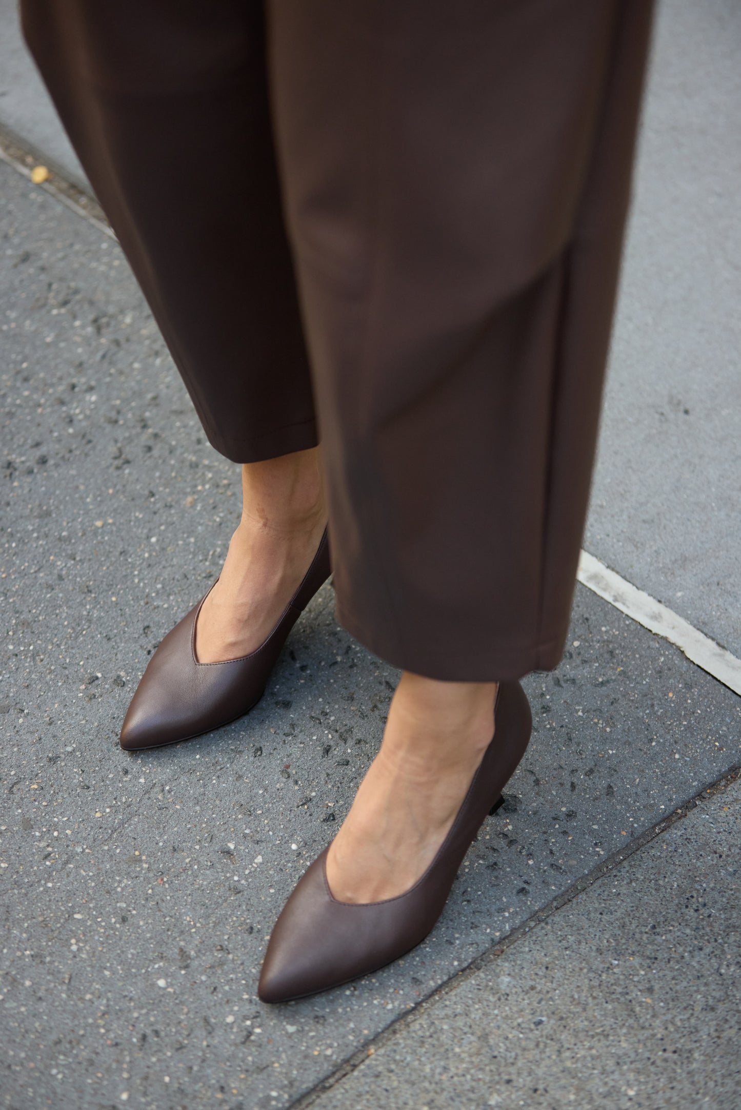 Canary Brown Leather V Cut Heels