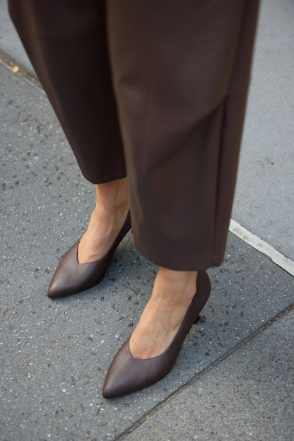 Canary Brown Leather V Cut Heels