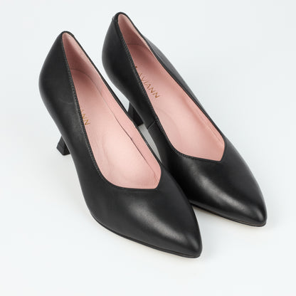 Canary Black Leather V Cut Heels