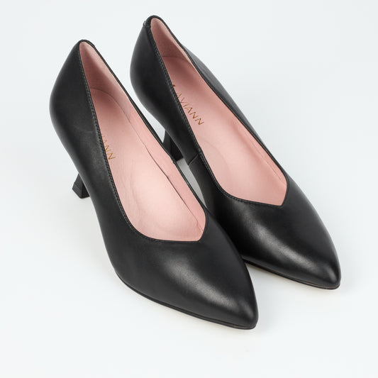 Canary Black Leather V Cut Heels