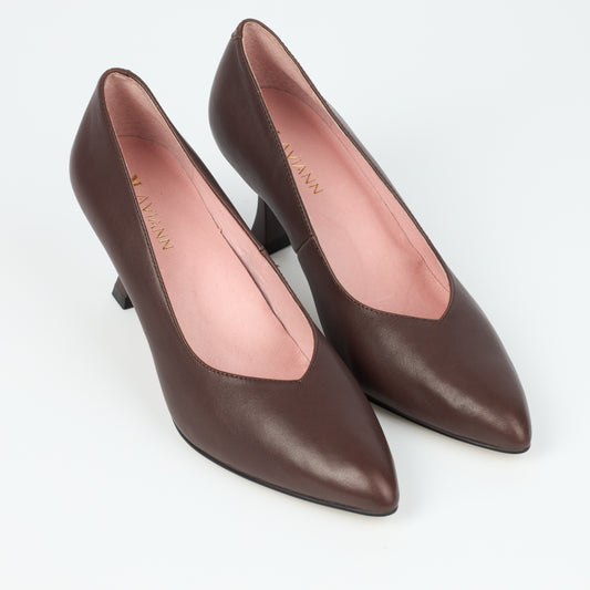 Canary Brown Leather V Cut Heels