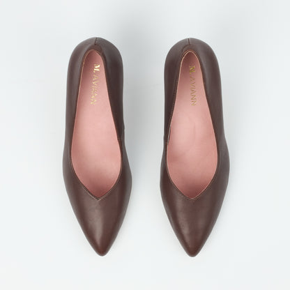 Canary Brown Leather V Cut Heels