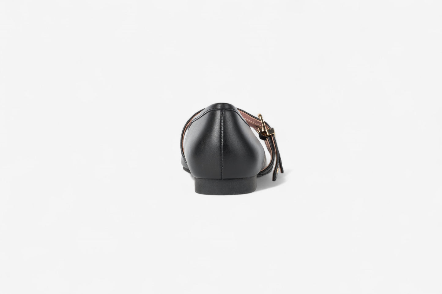 Dover Black Leather Flat with Double Strap Detail
