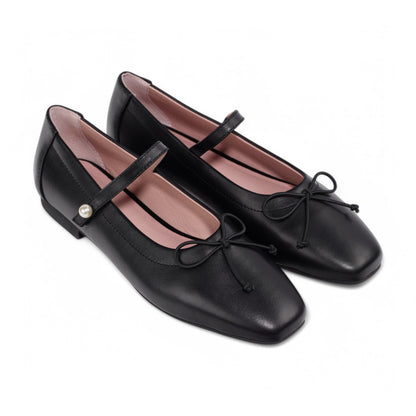 Geneva MJ Black Leather Flats