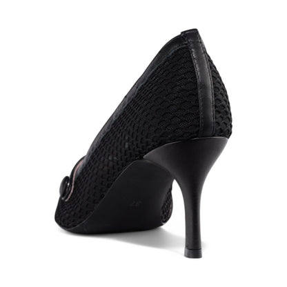 Granada Black Mesh Net Heels