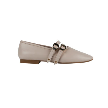 Dover Bone Leather Flat with Double Strap Detail